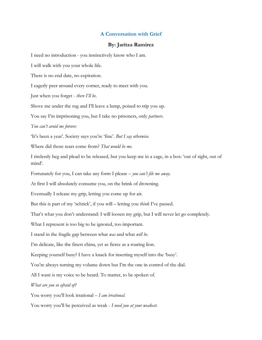 A Conversation with Grief Jaritza Ramirez