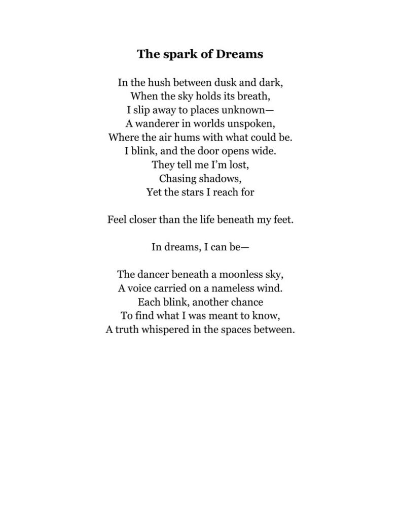 First page of literary work: a dreamer's journey Madison Olokpa
