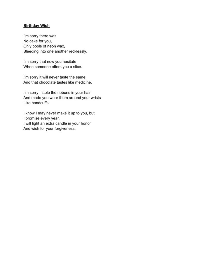 First page of literary work: Birthday Wish Abigail Gabhart