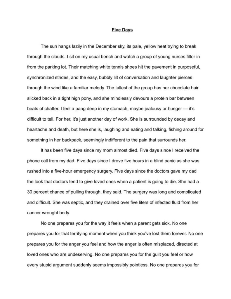 First page of literary work: Five Days Abigail Gabhart