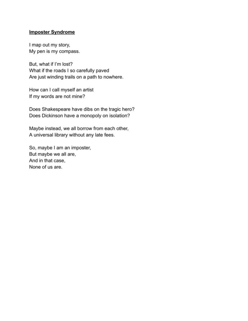 First page of literary work: Imposter Syndrome Abigail Gabhart