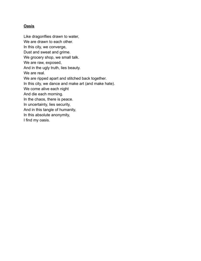 First page of literary work: Oasis Abigail Gabhart