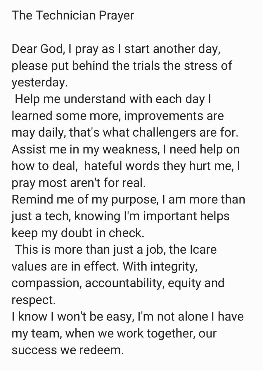 Technician Prayer Suzanne Ostrowski
